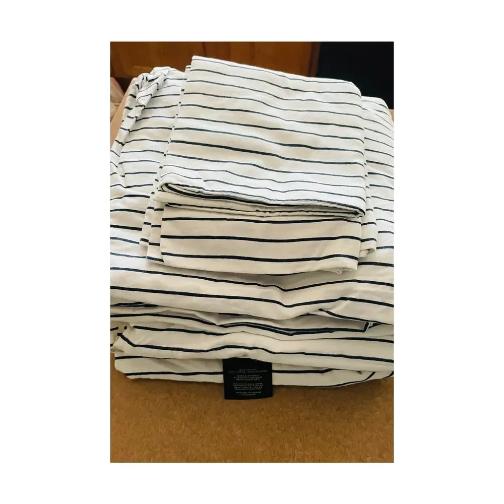 Lauren Ralph Lauren Spencer King Sheet Set Navy/White Stripe 4Pc 100% Cotton NEW